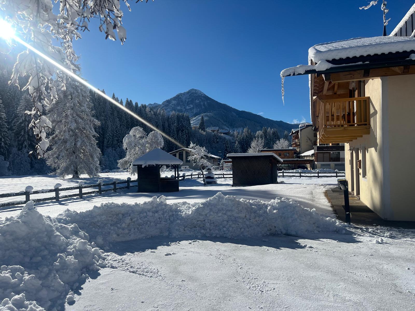 Il nostro grande giardino privato si trasforma in inverno in una silenziosa oasi innevata.